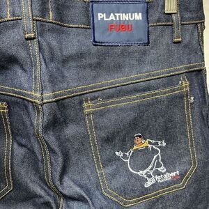 NWOT Platinum Fubu Mens Blue Fat Albert Dark Wash Flat Front Jean Shorts Size 34